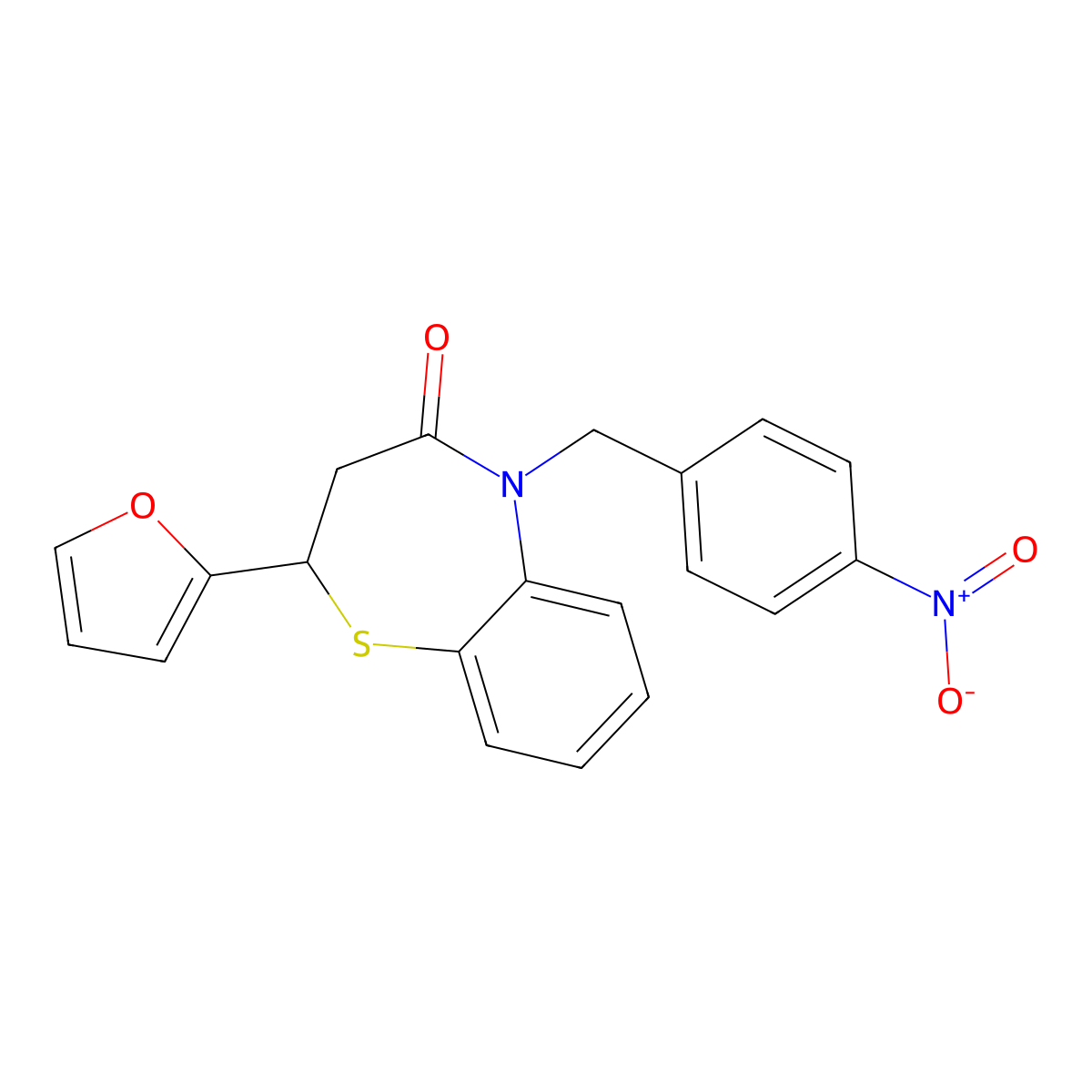 2-(furan-2-yl)-5-(4-nitrobenzyl)-2,3-dihydrobenzo[b][1,4]thiazepin-4(5H)-one molecular structure, CAS 863005-35-0