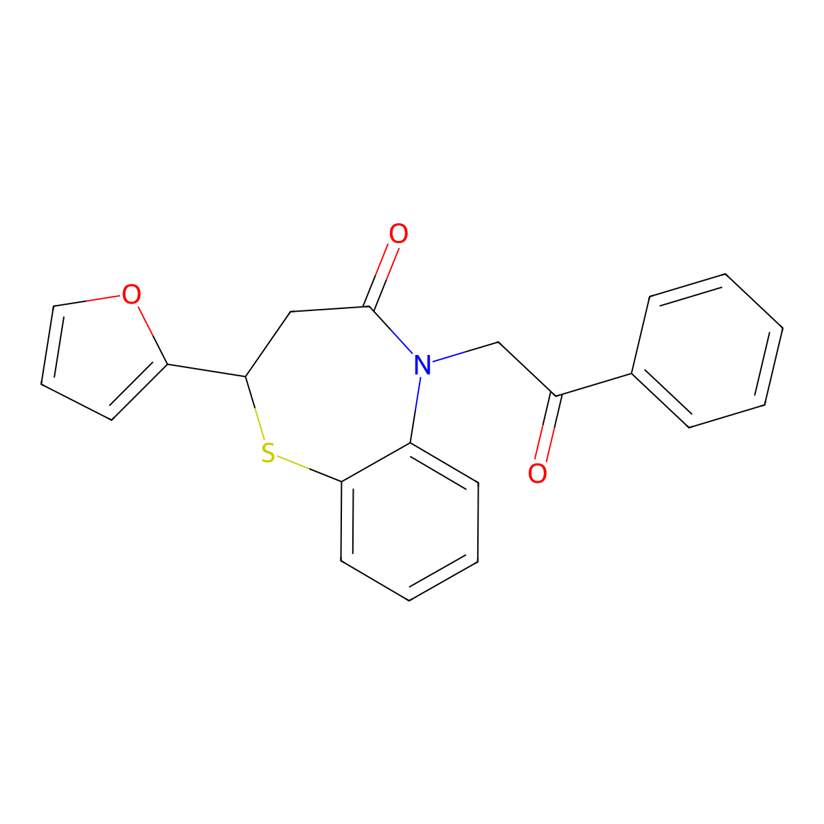 2-(furan-2-yl)-5-(2-oxo-2-phenylethyl)-2,3-dihydrobenzo[b][1,4]thiazepin-4(5H)-one molecular structure, CAS 863005-37-2