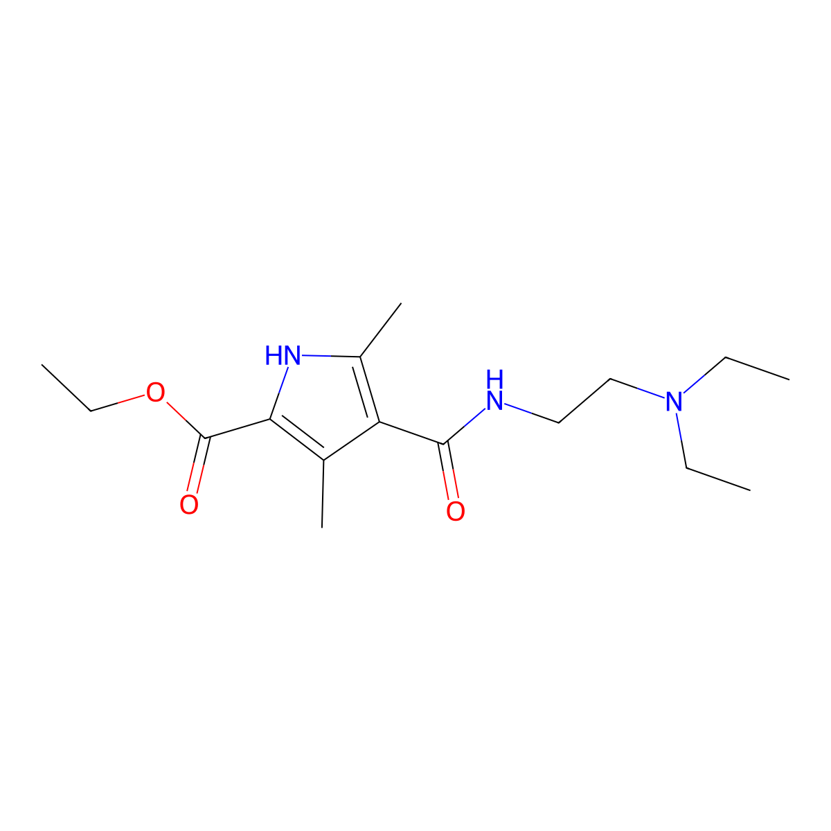 ethyl 4-((2-(diethylamino)ethyl)carbamoyl)-3,5-dimethyl-1H-pyrrole-2-carboxylate molecular structure, CAS 863005-76-9