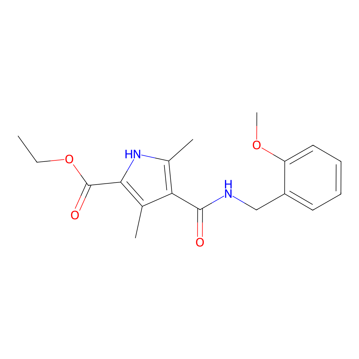 ethyl 4-((2-methoxybenzyl)carbamoyl)-3,5-dimethyl-1H-pyrrole-2-carboxylate molecular structure, CAS 863005-79-2