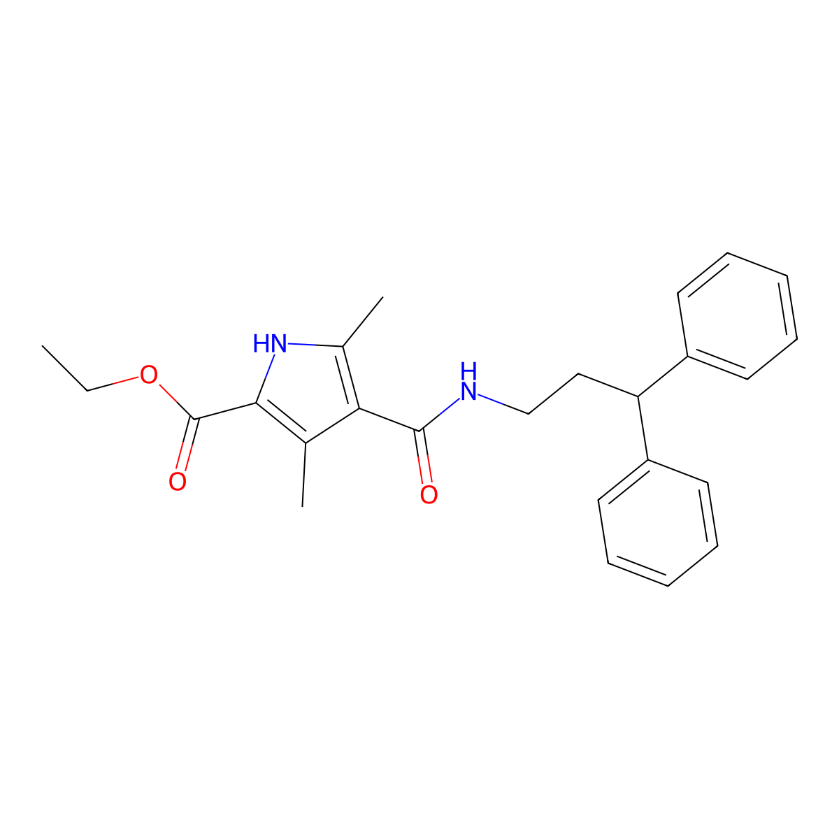 ethyl 4-[(3,3-diphenylpropyl)carbamoyl]-3,5-dimethyl-1H-pyrrole-2-carboxylate molecular structure, CAS 863005-80-5