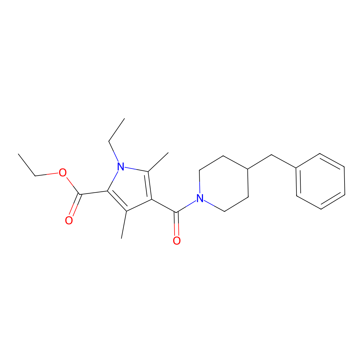 ethyl 4-(4-benzylpiperidine-1-carbonyl)-1-ethyl-3,5-dimethyl-1H-pyrrole-2-carboxylate molecular structure, CAS 863005-84-9
