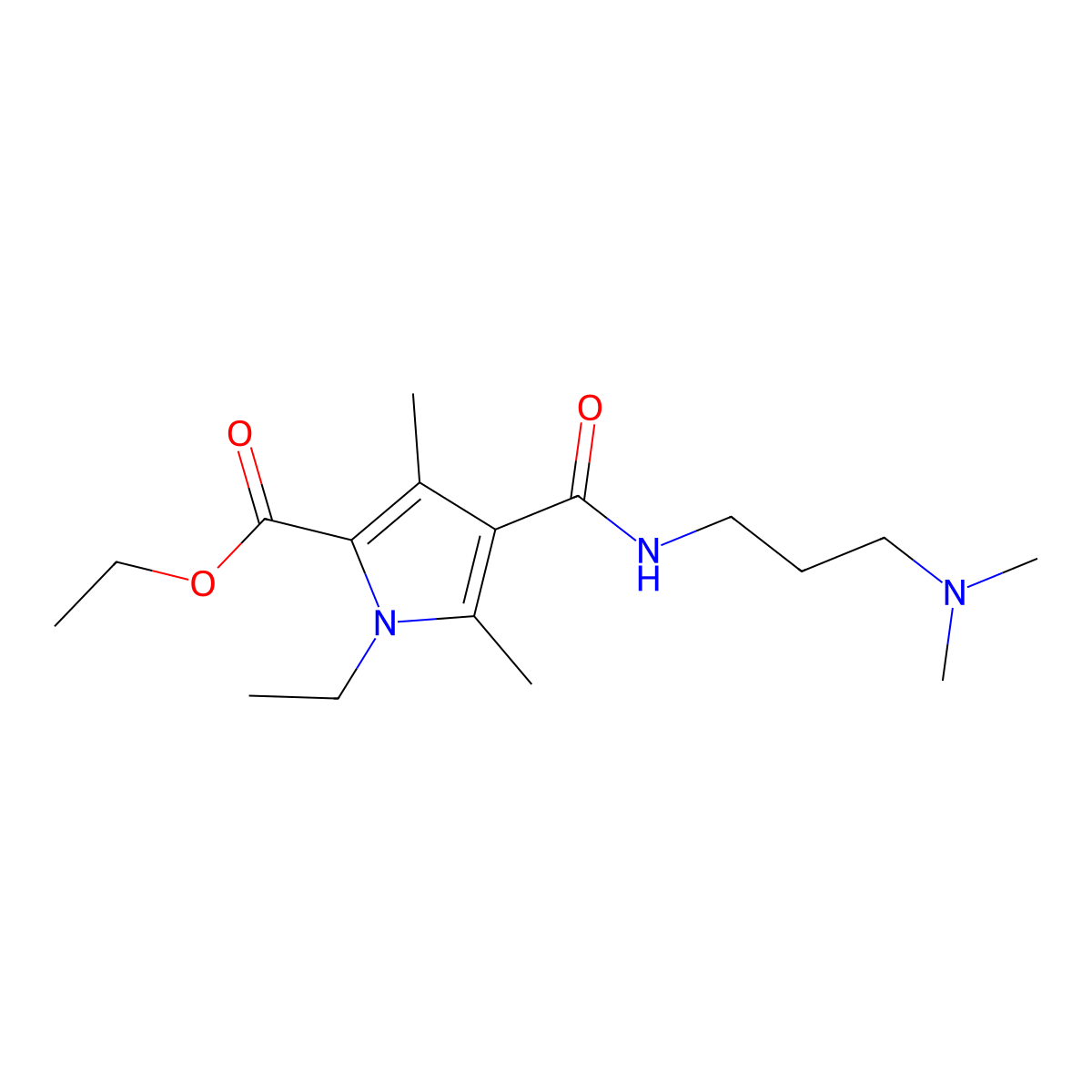 ethyl 4-((3-(dimethylamino)propyl)carbamoyl)-1-ethyl-3,5-dimethyl-1H-pyrrole-2-carboxylate molecular structure, CAS 863006-05-7