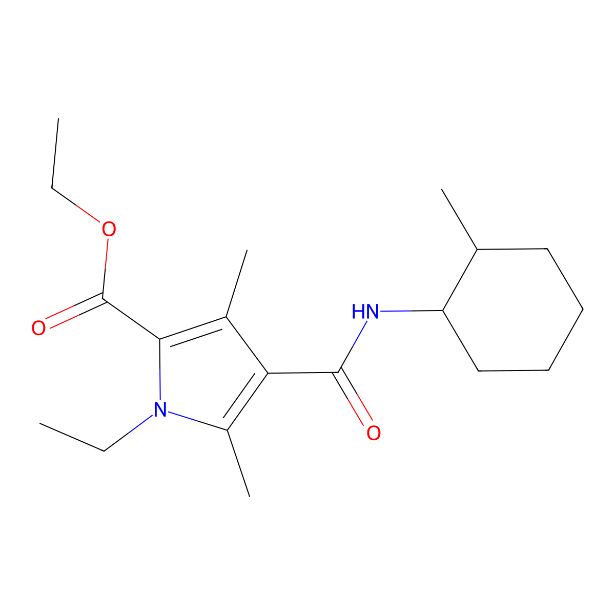 ethyl 1-ethyl-3,5-dimethyl-4-((2-methylcyclohexyl)carbamoyl)-1H-pyrrole-2-carboxylate molecular structure, CAS 863006-13-7