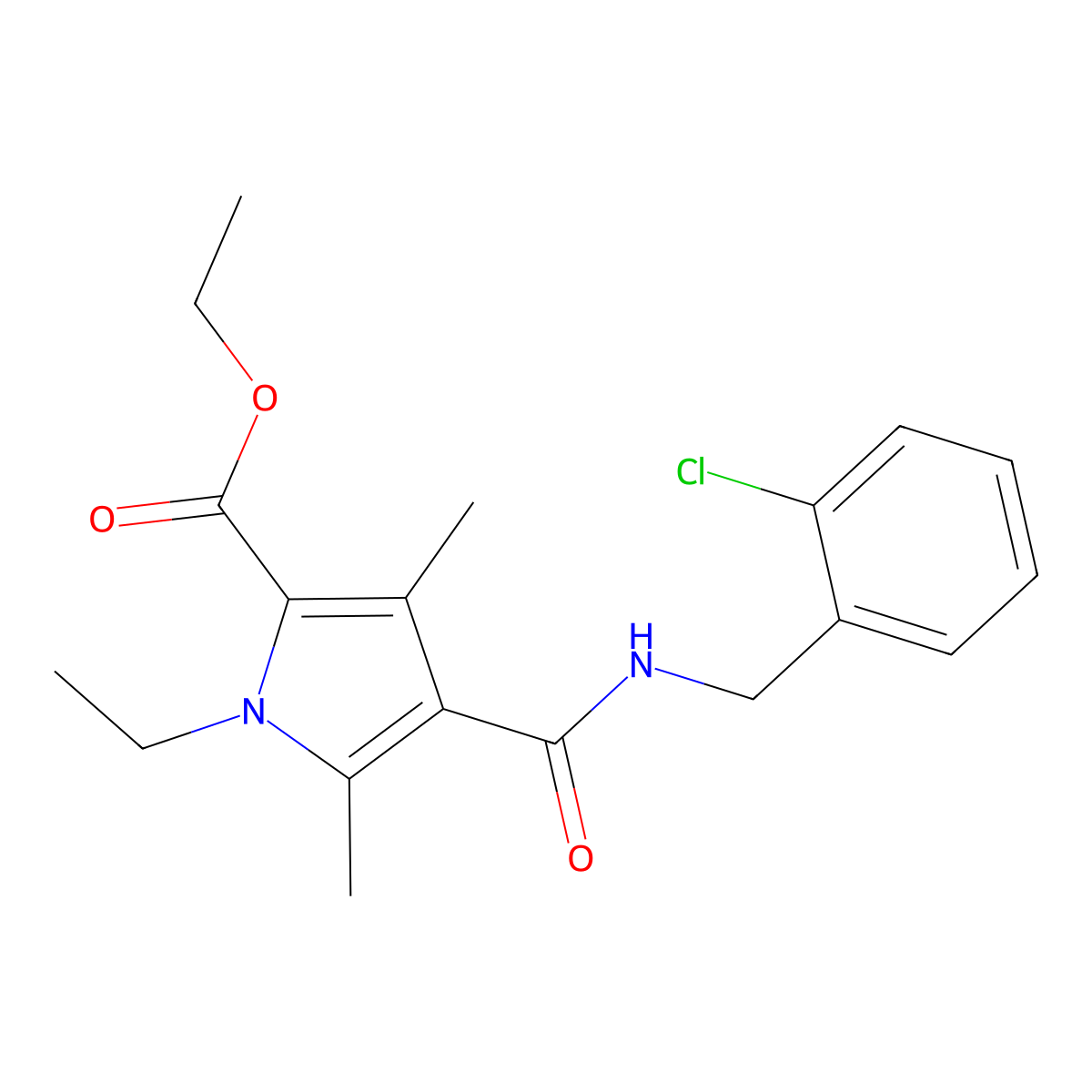 Ethyl 4-[(2-chlorophenyl)methylcarbamoyl]-1-ethyl-3,5-dimethylpyrrole-2-carboxylate molecular structure, CAS 863006-17-1