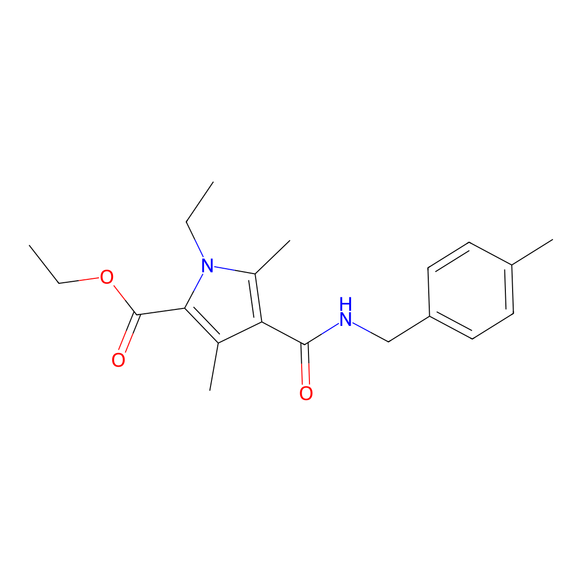 ethyl 1-ethyl-3,5-dimethyl-4-((4-methylbenzyl)carbamoyl)-1H-pyrrole-2-carboxylate molecular structure, CAS 863006-25-1