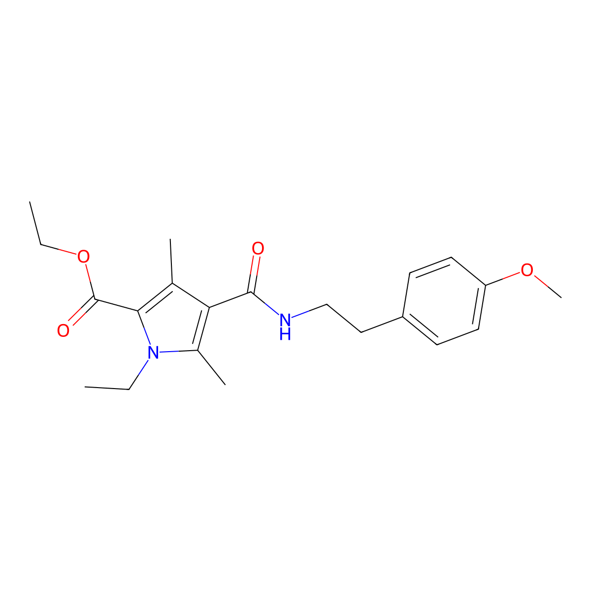 ethyl 1-ethyl-4-((4-methoxyphenethyl)carbamoyl)-3,5-dimethyl-1H-pyrrole-2-carboxylate molecular structure, CAS 863006-43-3