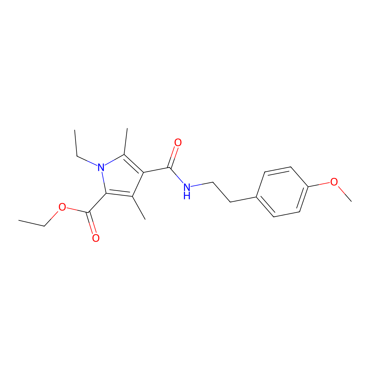 ethyl 1-ethyl-4-((4-methoxyphenethyl)carbamoyl)-3,5-dimethyl-1H-pyrrole-2-carboxylate molecular structure, CAS 863006-43-3