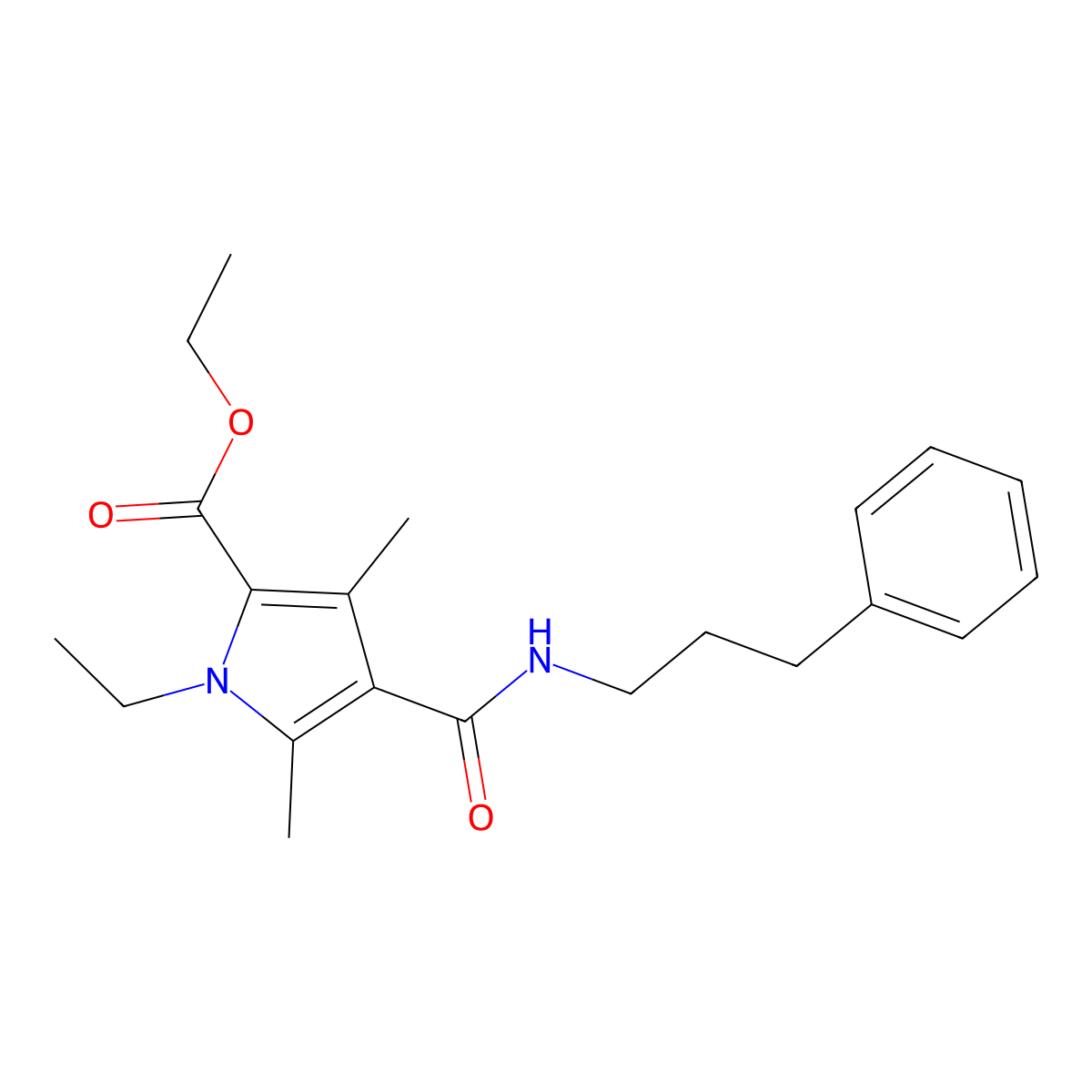ethyl 1-ethyl-3,5-dimethyl-4-((3-phenylpropyl)carbamoyl)-1H-pyrrole-2-carboxylate molecular structure, CAS 863006-45-5