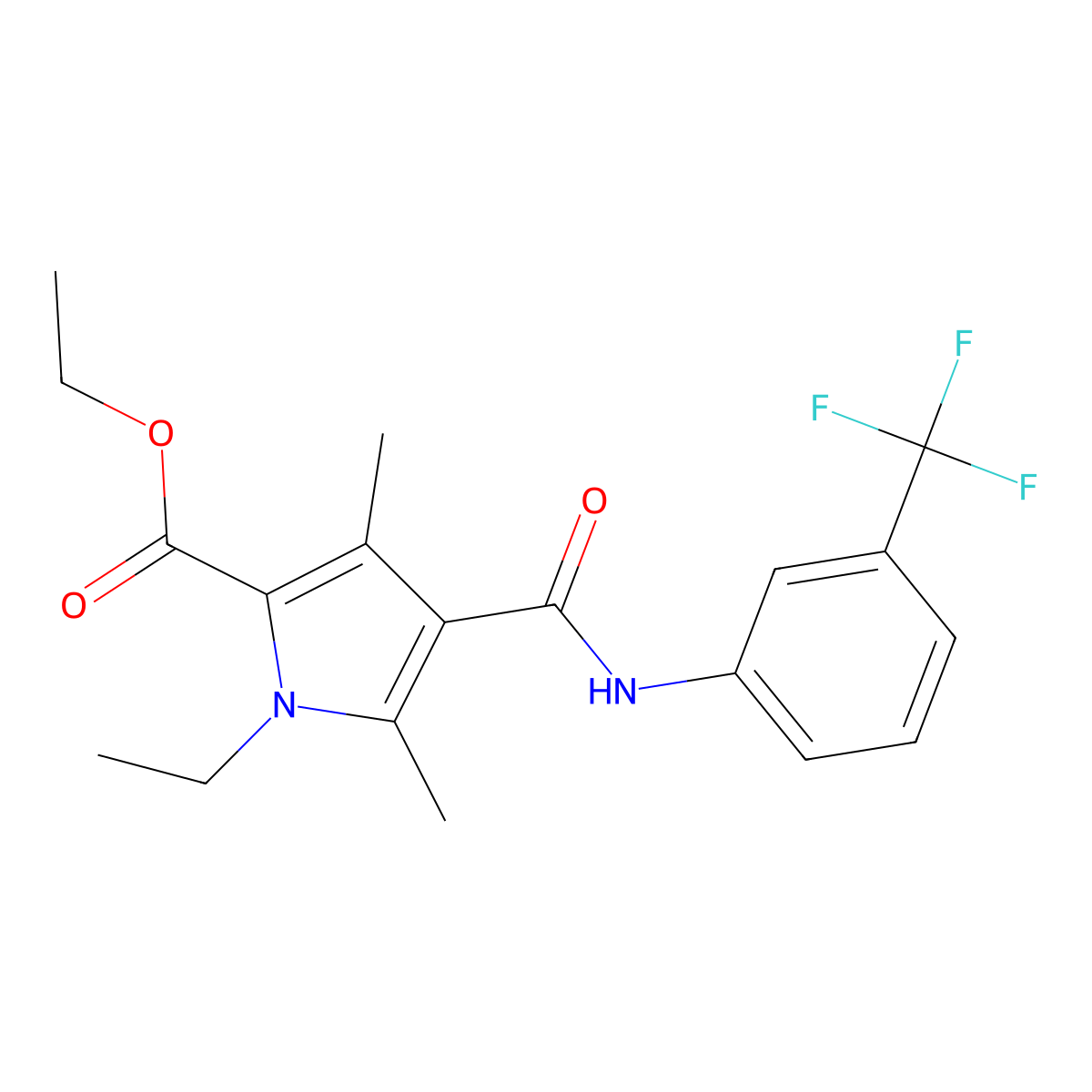 ethyl 1-ethyl-3,5-dimethyl-4-((3-(trifluoromethyl)phenyl)carbamoyl)-1H-pyrrole-2-carboxylate molecular structure, CAS 863006-78-4