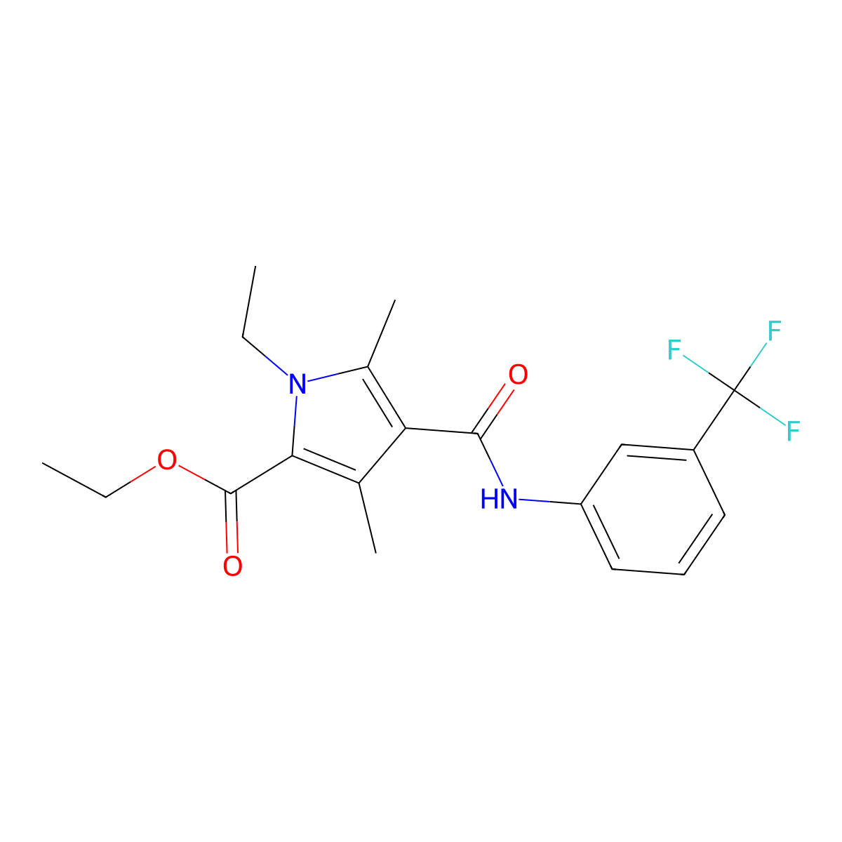 ethyl 1-ethyl-3,5-dimethyl-4-((3-(trifluoromethyl)phenyl)carbamoyl)-1H-pyrrole-2-carboxylate molecular structure, CAS 863006-78-4
