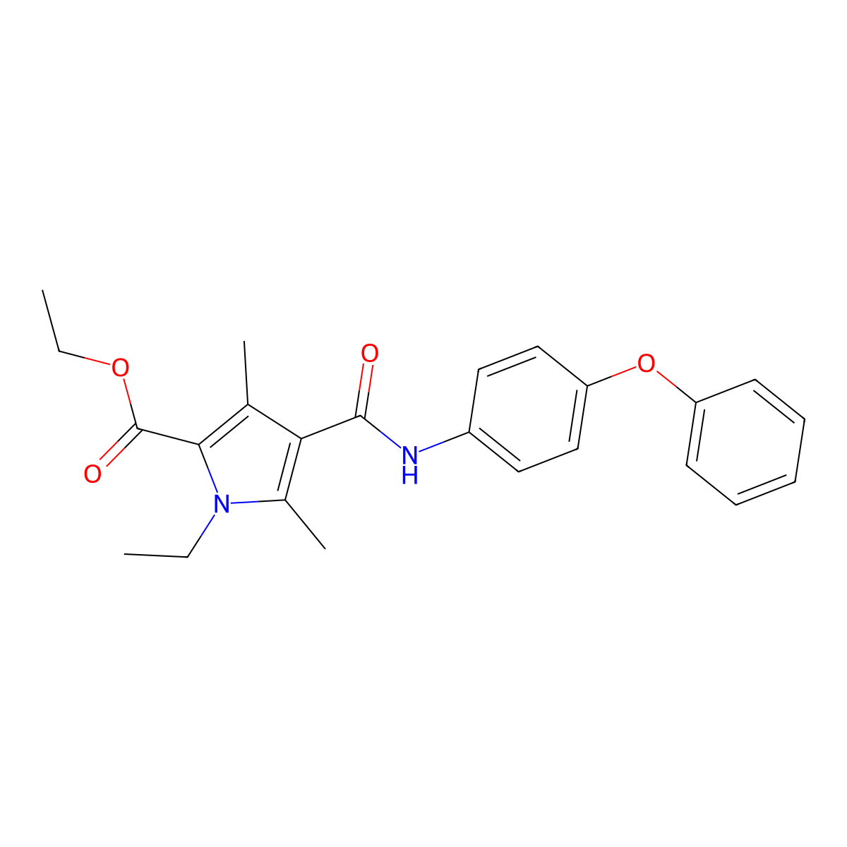 ethyl 1-ethyl-3,5-dimethyl-4-((4-phenoxyphenyl)carbamoyl)-1H-pyrrole-2-carboxylate molecular structure, CAS 863006-88-6