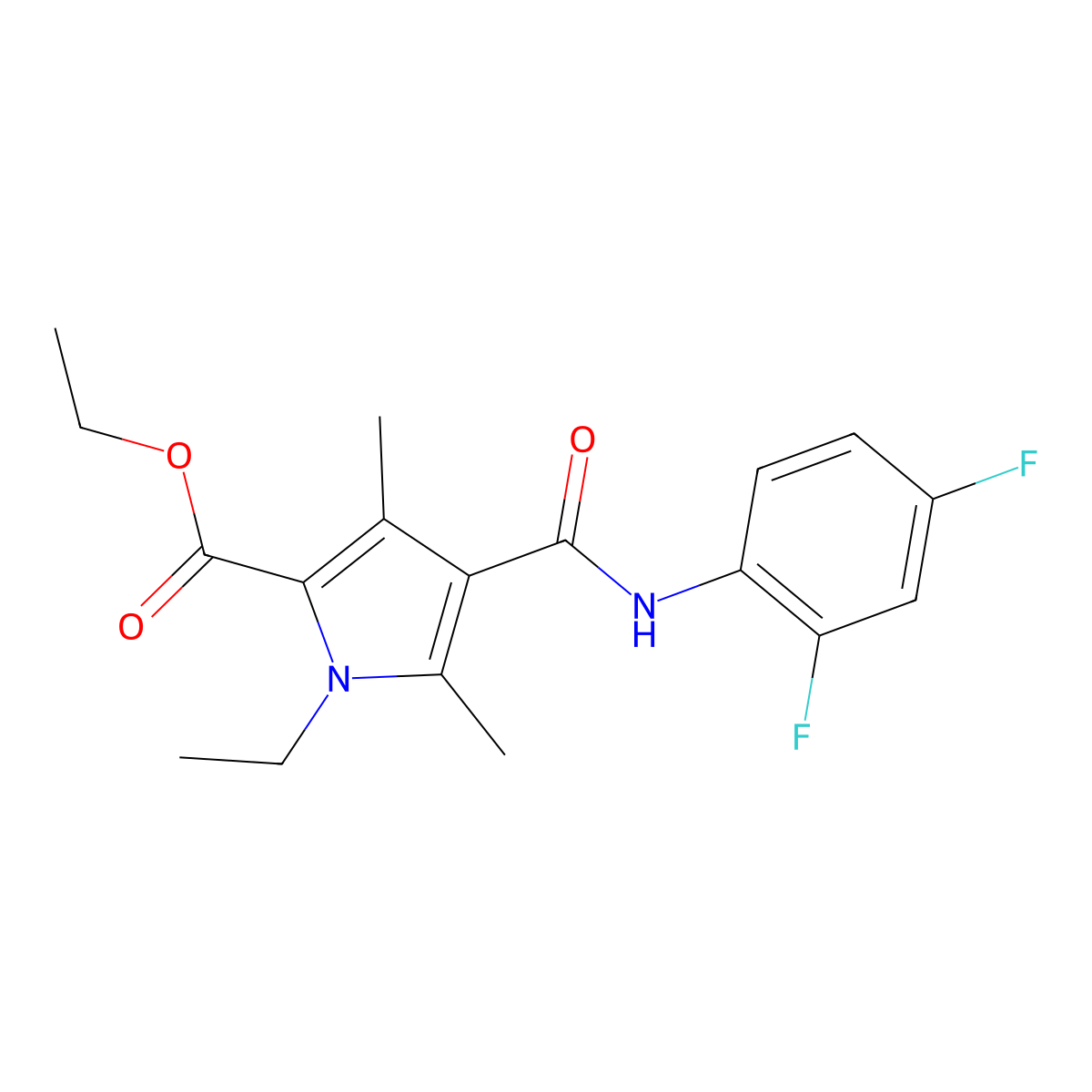 ethyl 4-((2,4-difluorophenyl)carbamoyl)-1-ethyl-3,5-dimethyl-1H-pyrrole-2-carboxylate molecular structure, CAS 863006-89-7