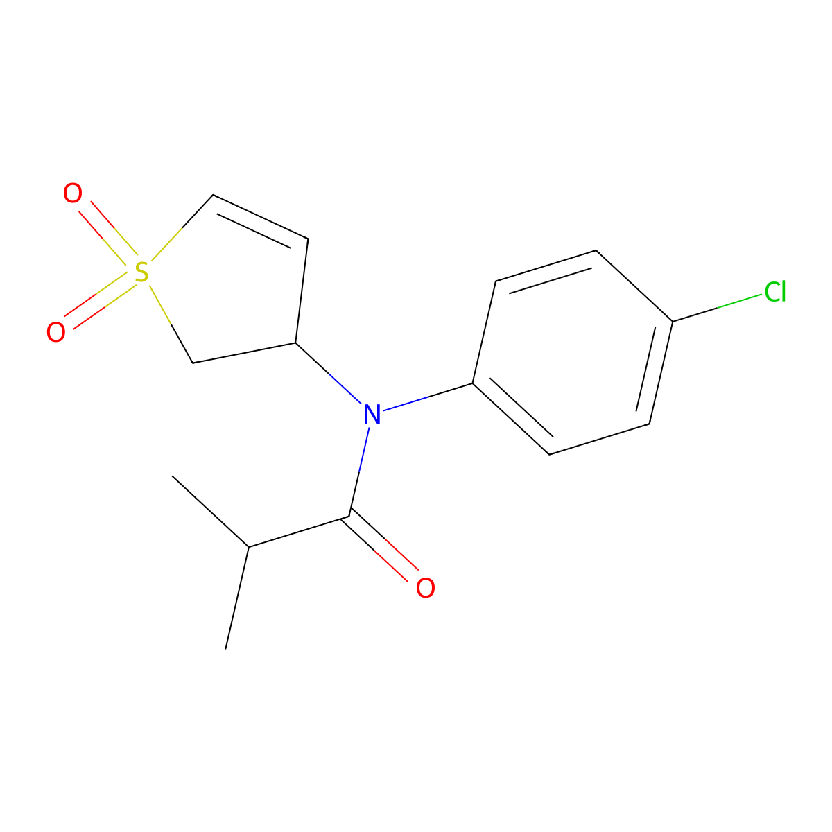 N-(4-chlorophenyl)-N-(1,1-dioxido-2,3-dihydrothiophen-3-yl)isobutyramide molecular structure, CAS 863007-23-2