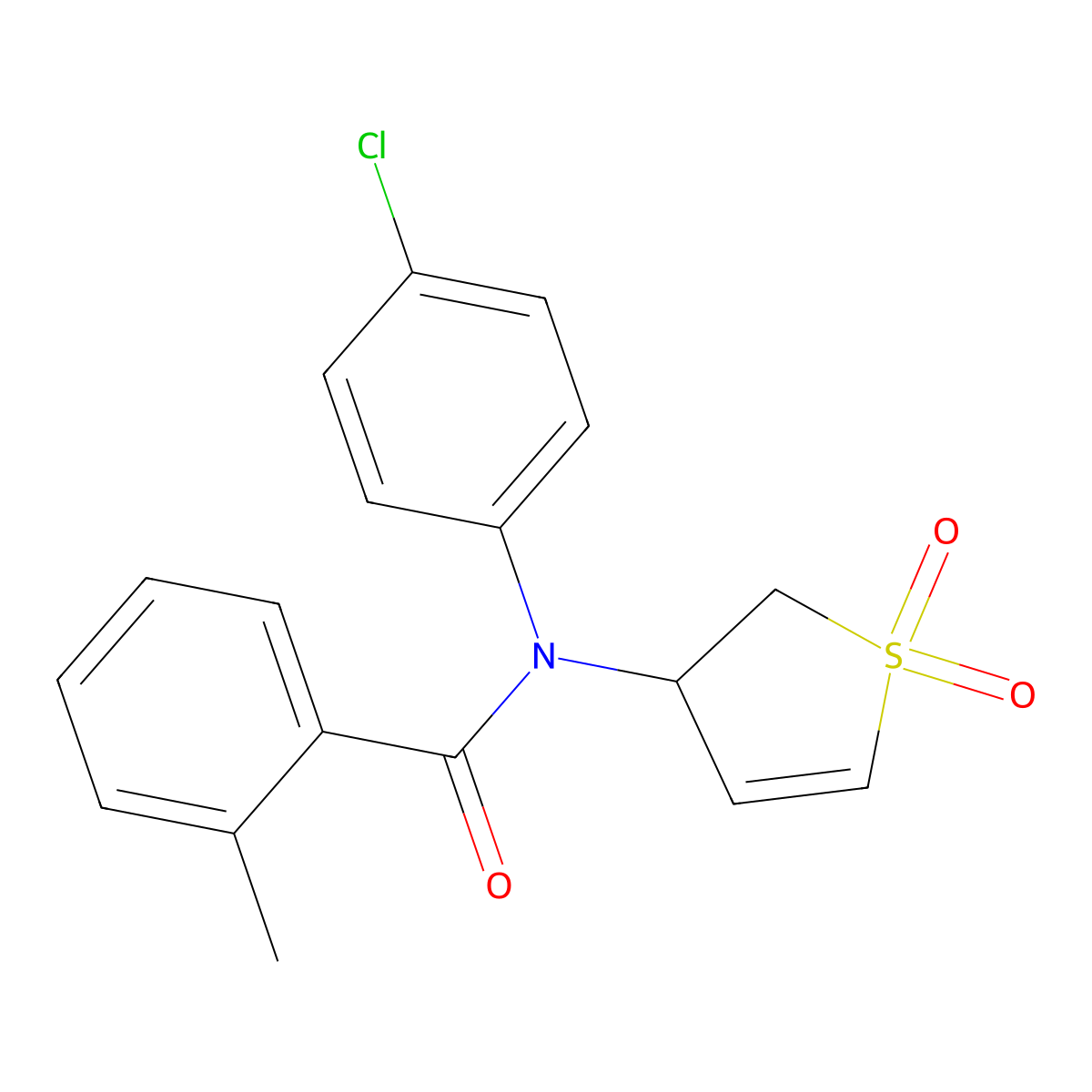 N-(4-chlorophenyl)-N-(1,1-dioxido-2,3-dihydrothiophen-3-yl)-2-methylbenzamide molecular structure, CAS 863007-29-8
