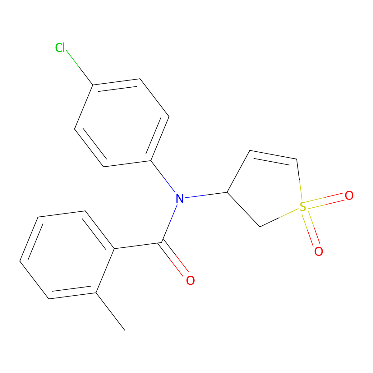 N-(4-chlorophenyl)-N-(1,1-dioxido-2,3-dihydrothiophen-3-yl)-2-methylbenzamide molecular structure, CAS 863007-29-8