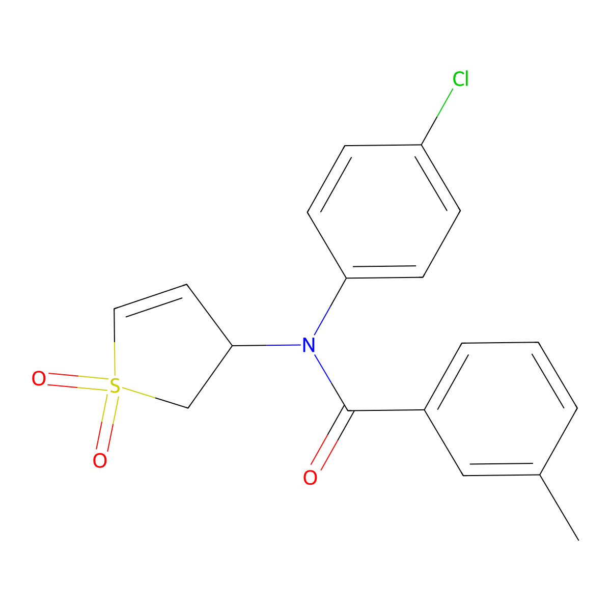 N-(4-chlorophenyl)-N-(1,1-dioxido-2,3-dihydrothiophen-3-yl)-3-methylbenzamide molecular structure, CAS 863007-30-1