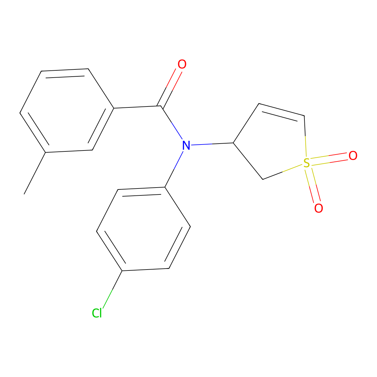 N-(4-chlorophenyl)-N-(1,1-dioxido-2,3-dihydrothiophen-3-yl)-3-methylbenzamide molecular structure, CAS 863007-30-1