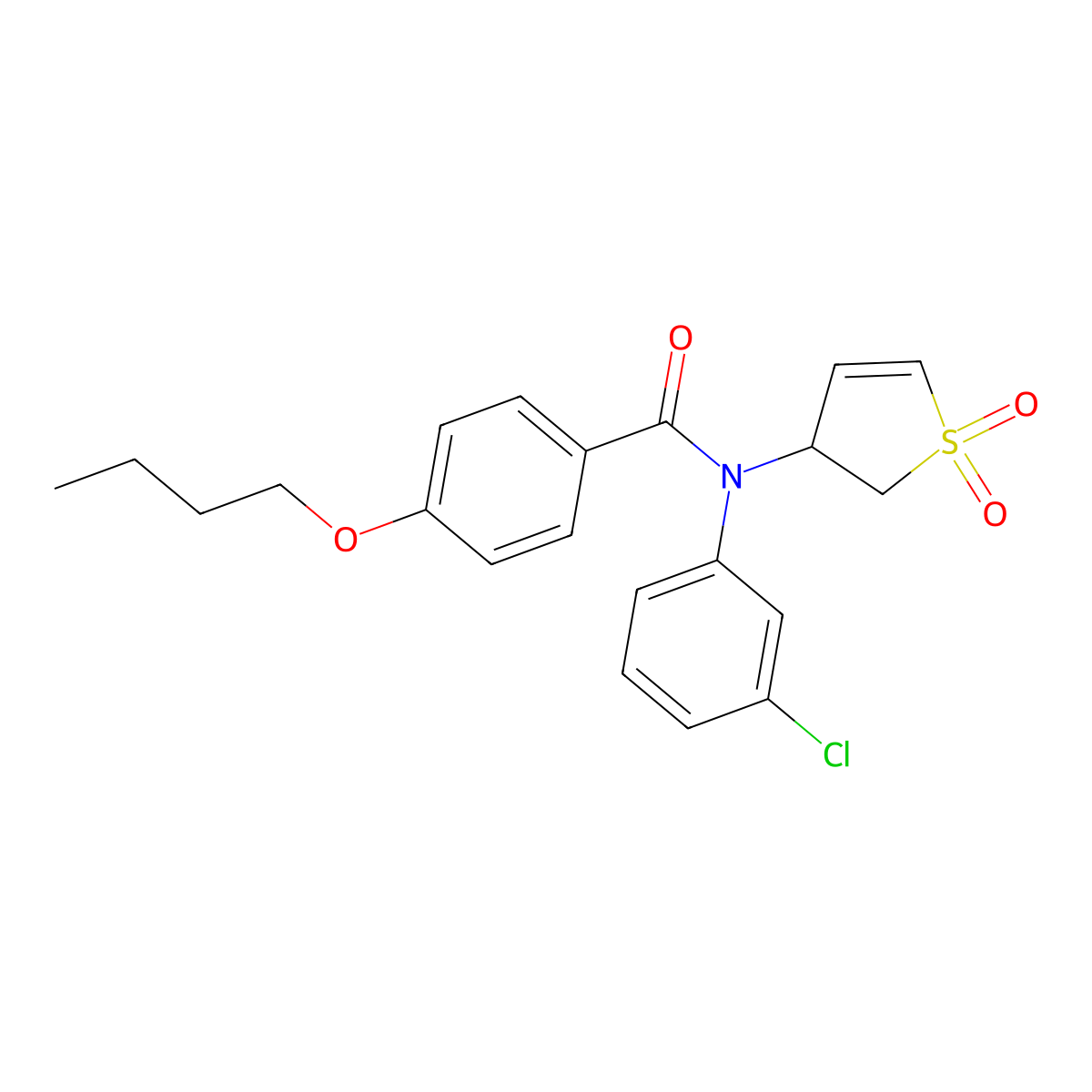 4-butoxy-N-(3-chlorophenyl)-N-(1,1-dioxido-2,3-dihydrothiophen-3-yl)benzamide molecular structure, CAS 863007-69-6