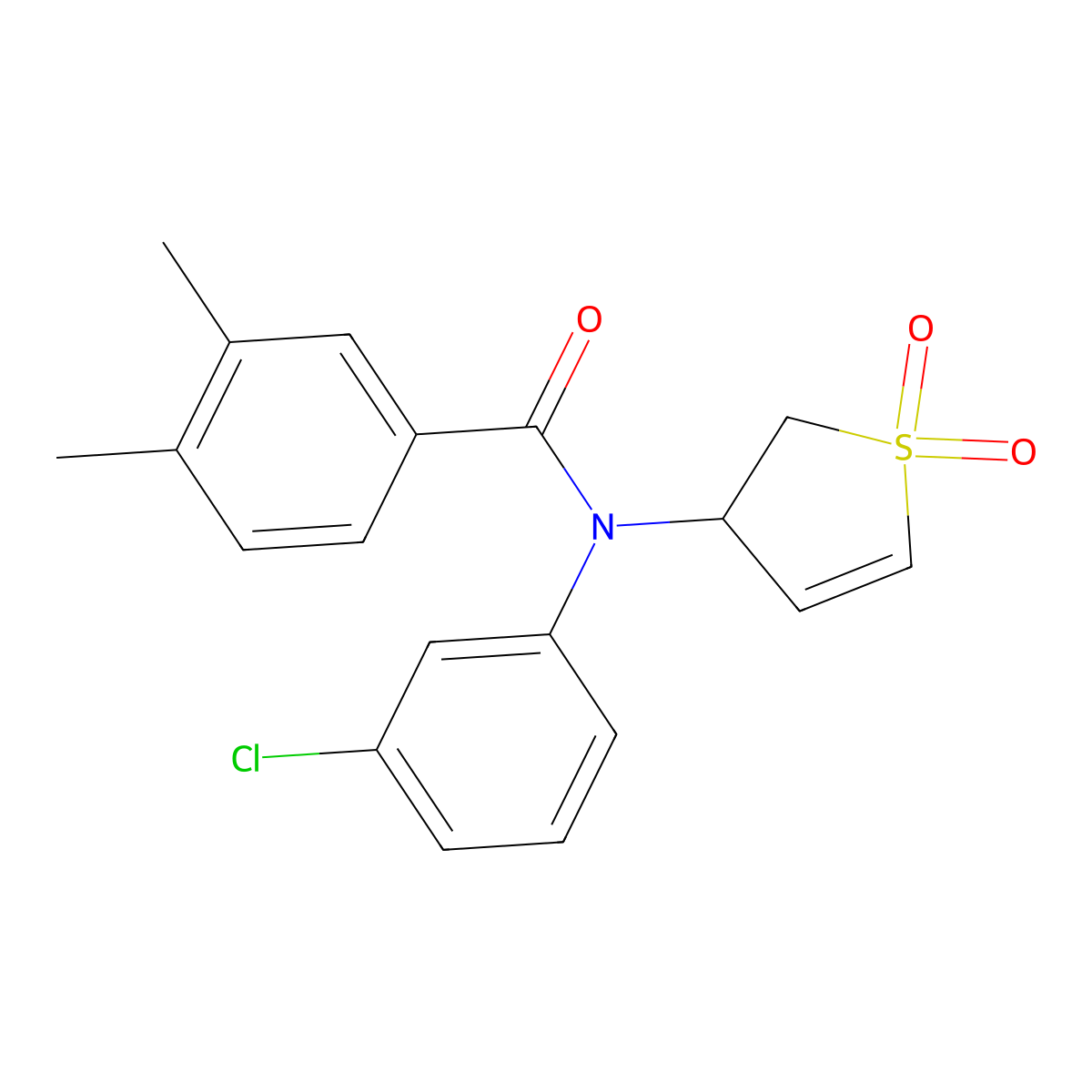 N-(3-chlorophenyl)-N-(1,1-dioxido-2,3-dihydrothiophen-3-yl)-3,4-dimethylbenzamide molecular structure, CAS 863007-73-2