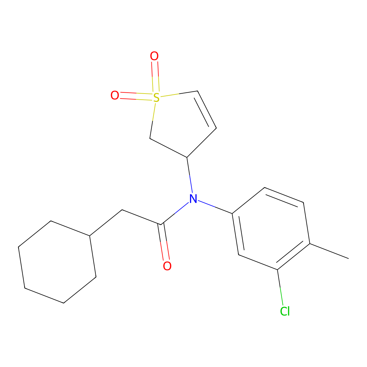 N-(3-Chloro-4-methylphenyl)-2-cyclohexyl-N-(1,1-dioxido-2,3-dihydro-3-thiophenyl)acetamide molecular structure, CAS 863007-86-7
