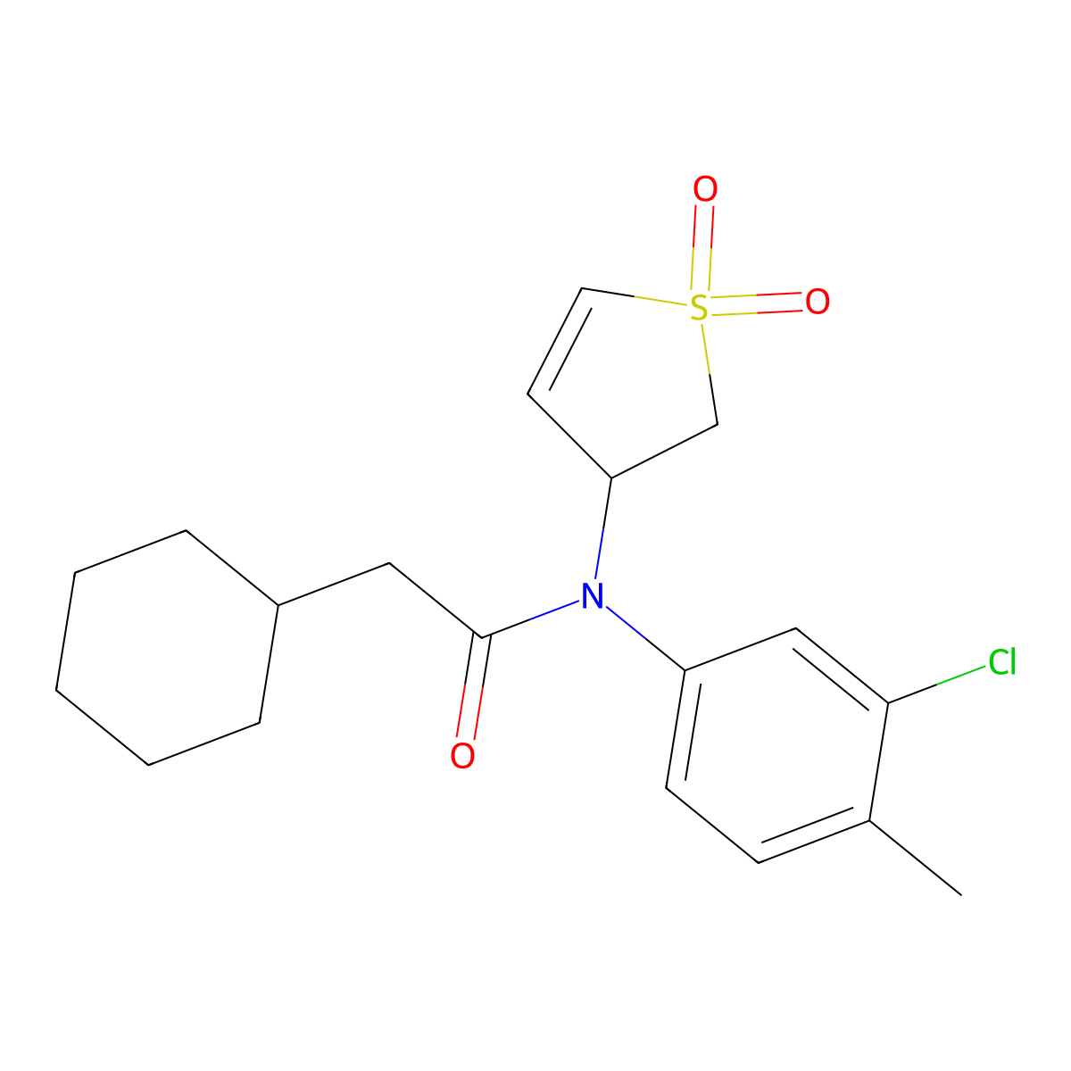 N-(3-Chloro-4-methylphenyl)-2-cyclohexyl-N-(1,1-dioxido-2,3-dihydro-3-thiophenyl)acetamide molecular structure, CAS 863007-86-7