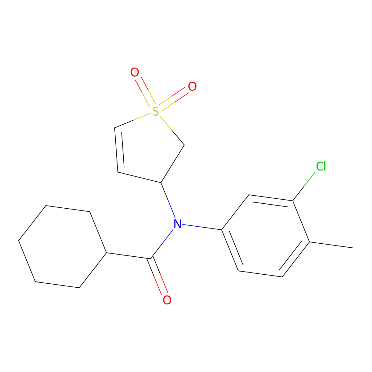 N-(3-chloro-4-methylphenyl)-N-(1,1-dioxido-2,3-dihydrothiophen-3-yl)cyclohexanecarboxamide molecular structure, CAS 863008-02-0