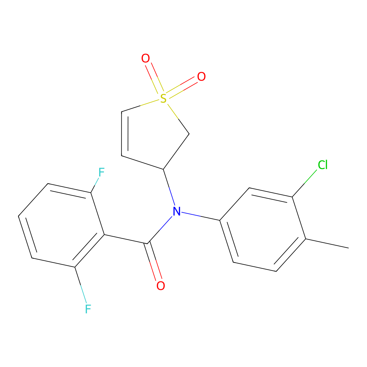 N-(3-chloro-4-methylphenyl)-N-(1,1-dioxido-2,3-dihydrothiophen-3-yl)-2,6-difluorobenzamide molecular structure, CAS 863008-16-6