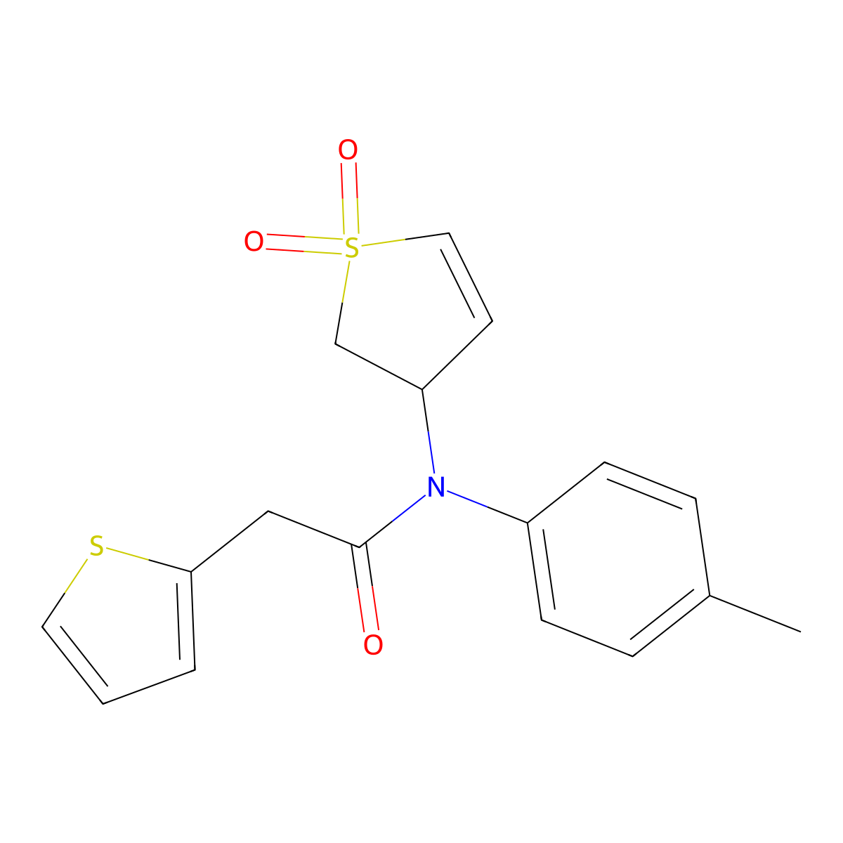 N-(1,1-dioxo-2,3-dihydro-1lambda6-thiophen-3-yl)-N-(4-methylphenyl)-2-(thiophen-2-yl)acetamide molecular structure, CAS 863008-26-8