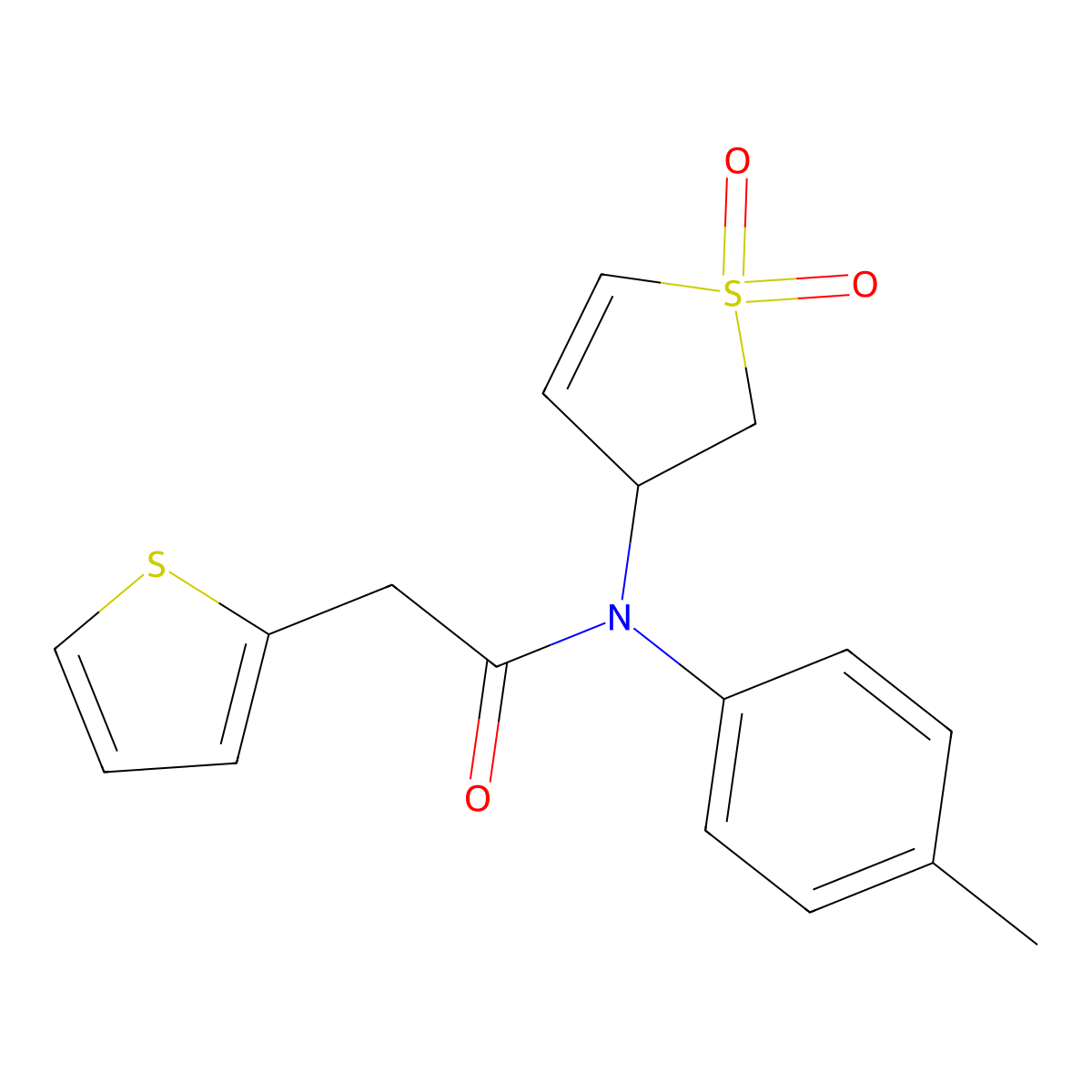 N-(1,1-dioxo-2,3-dihydro-1lambda6-thiophen-3-yl)-N-(4-methylphenyl)-2-(thiophen-2-yl)acetamide molecular structure, CAS 863008-26-8