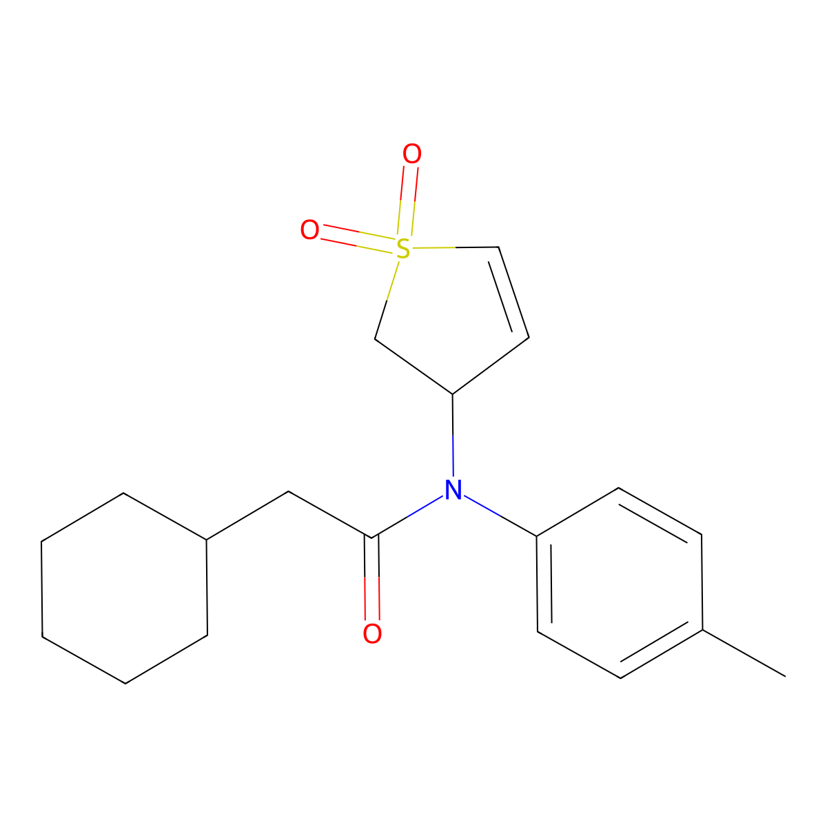 2-cyclohexyl-N-(1,1-dioxido-2,3-dihydrothiophen-3-yl)-N-(p-tolyl)acetamide molecular structure, CAS 863008-28-0