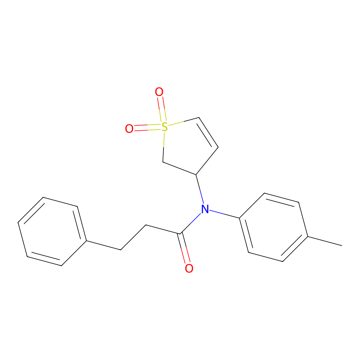 N-(1,1-dioxido-2,3-dihydrothiophen-3-yl)-3-phenyl-N-(p-tolyl)propanamide molecular structure, CAS 863008-32-6