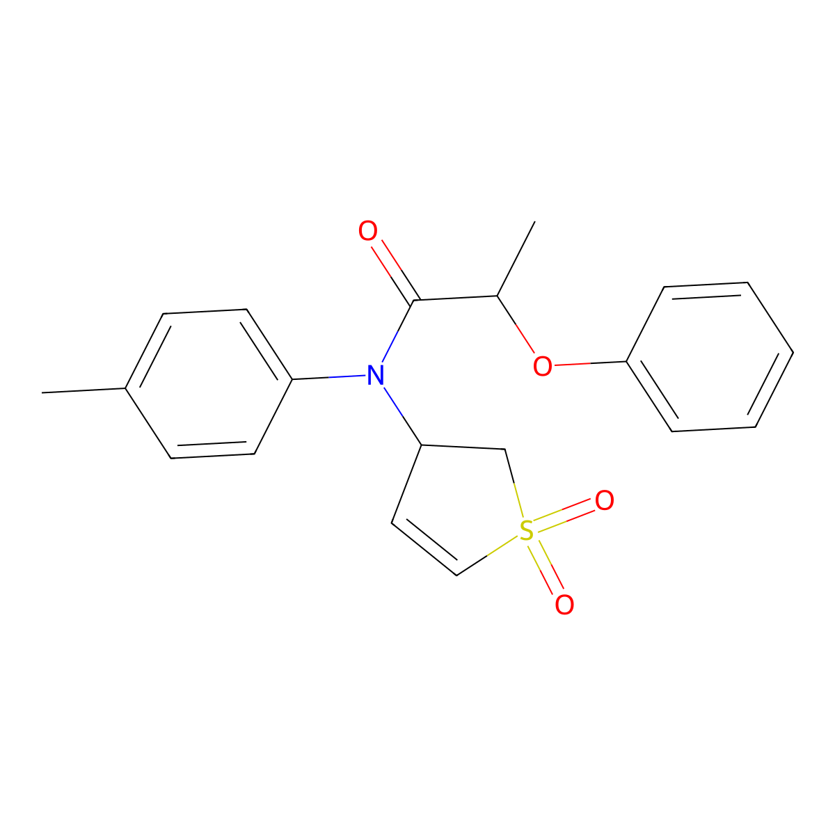 N-(1,1-dioxido-2,3-dihydrothiophen-3-yl)-2-phenoxy-N-(p-tolyl)propanamide molecular structure, CAS 863008-37-1