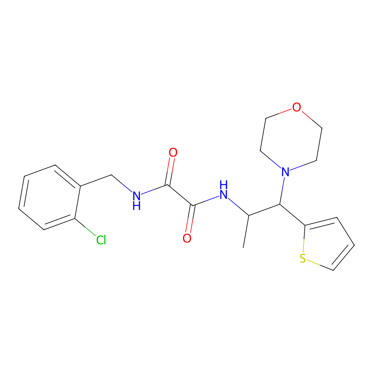 N1-(2-chlorobenzyl)-N2-(1-morpholino-1-(thiophen-2-yl)propan-2-yl)oxalamide molecular structure, CAS 863017-16-7