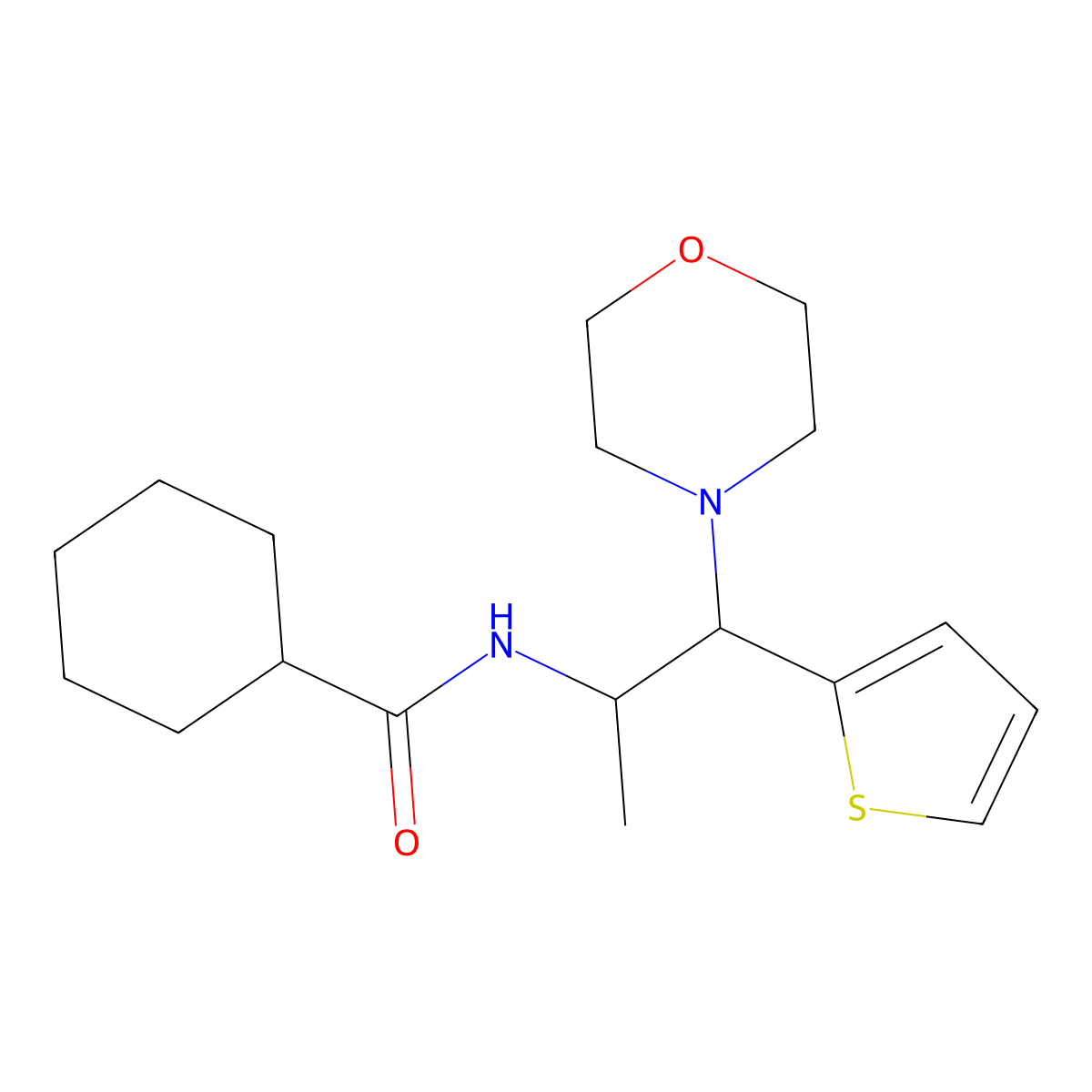 N-(1-morpholino-1-(thiophen-2-yl)propan-2-yl)cyclohexanecarboxamide molecular structure, CAS 863017-19-0