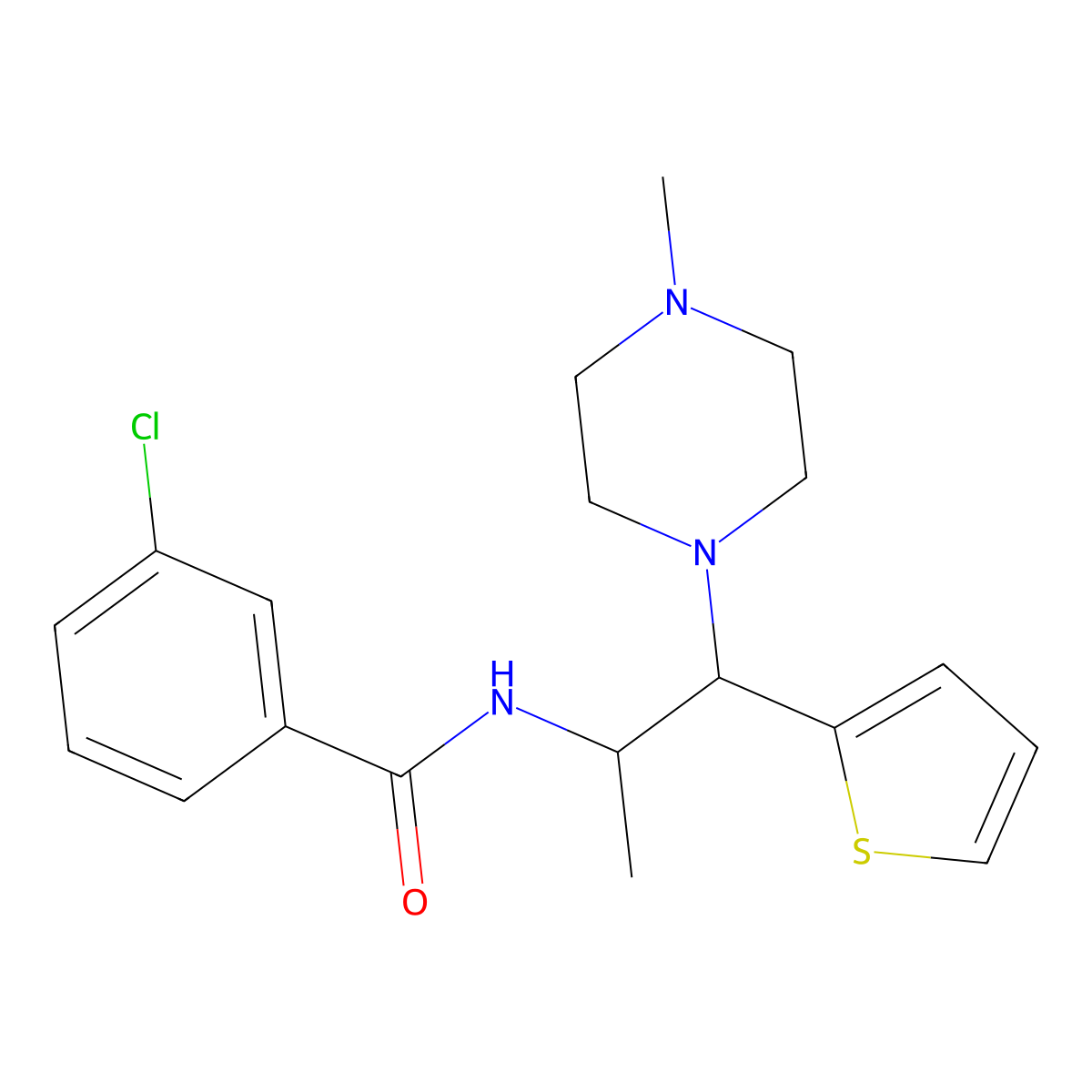 3-chloro-N-[1-(4-methylpiperazin-1-yl)-1-(thiophen-2-yl)propan-2-yl]benzamide molecular structure, CAS 863017-22-5