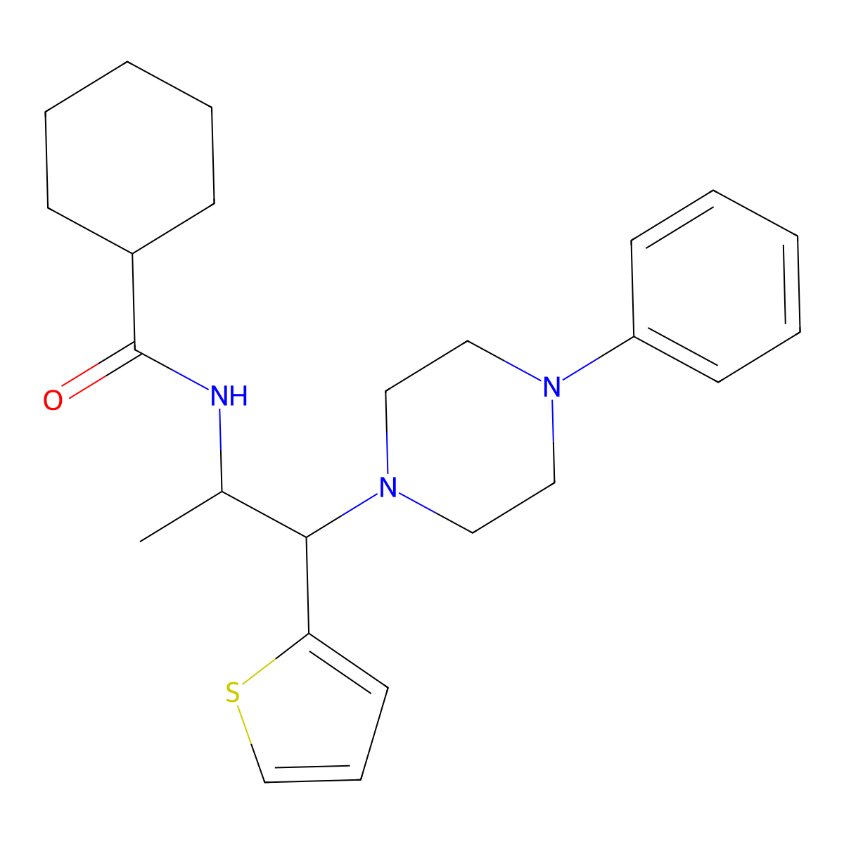 N-[1-(4-phenylpiperazin-1-yl)-1-(thiophen-2-yl)propan-2-yl]cyclohexanecarboxamide molecular structure, CAS 863017-29-2
