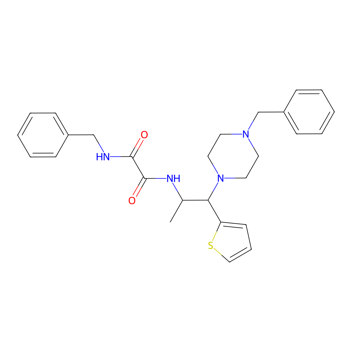 N1-benzyl-N2-(1-(4-benzylpiperazin-1-yl)-1-(thiophen-2-yl)propan-2-yl)oxalamide molecular structure, CAS 863017-30-5