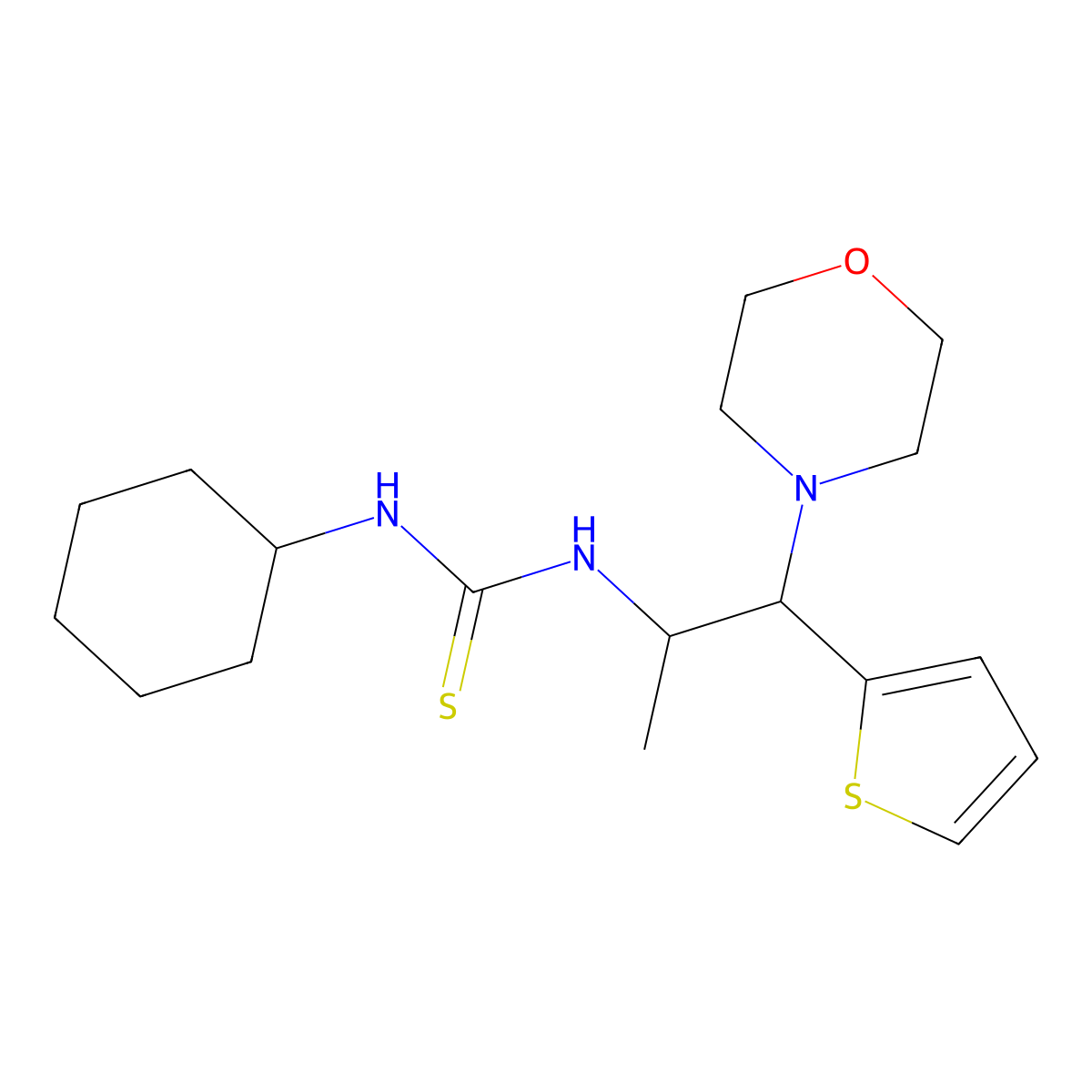 1-Cyclohexyl-3-(1-morpholino-1-(thiophen-2-yl)propan-2-yl)thiourea molecular structure, CAS 863017-45-2