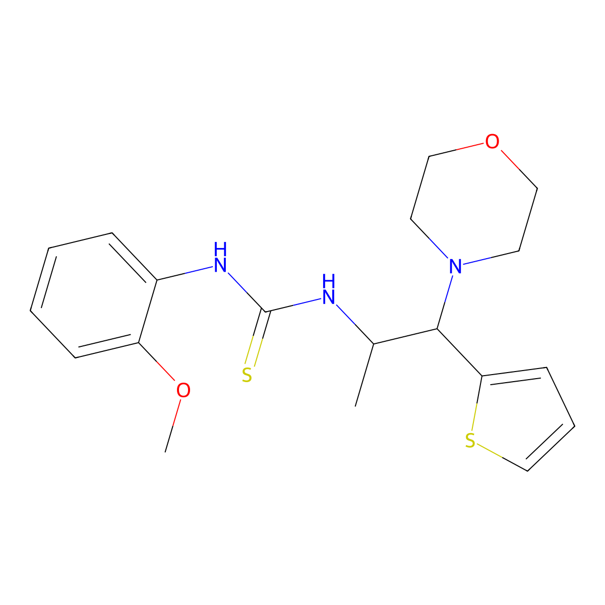 1-(2-Methoxyphenyl)-3-(1-morpholino-1-(thiophen-2-yl)propan-2-yl)thiourea molecular structure, CAS 863017-49-6