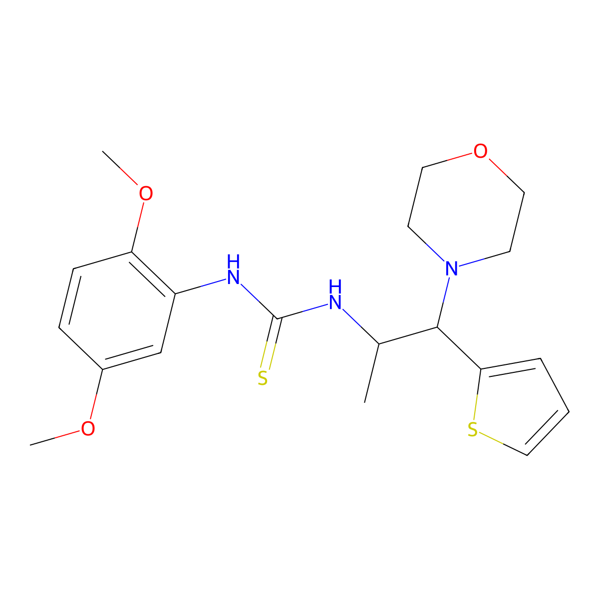 1-(2,5-Dimethoxyphenyl)-3-(1-morpholino-1-(thiophen-2-yl)propan-2-yl)thiourea molecular structure, CAS 863017-50-9