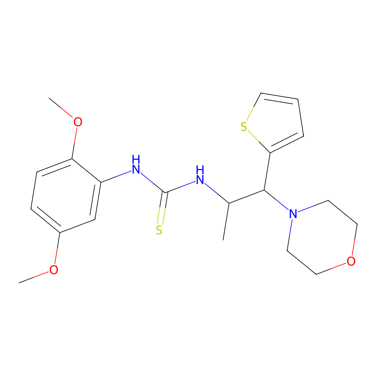 1-(2,5-Dimethoxyphenyl)-3-(1-morpholino-1-(thiophen-2-yl)propan-2-yl)thiourea molecular structure, CAS 863017-50-9