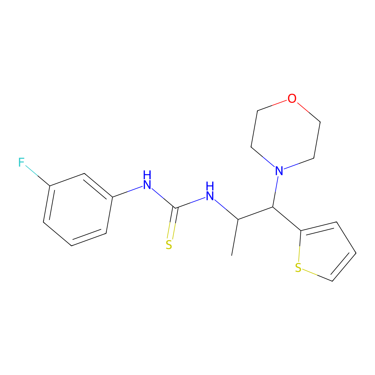 1-(3-Fluorophenyl)-3-(1-morpholino-1-(thiophen-2-yl)propan-2-yl)thiourea molecular structure, CAS 863017-51-0