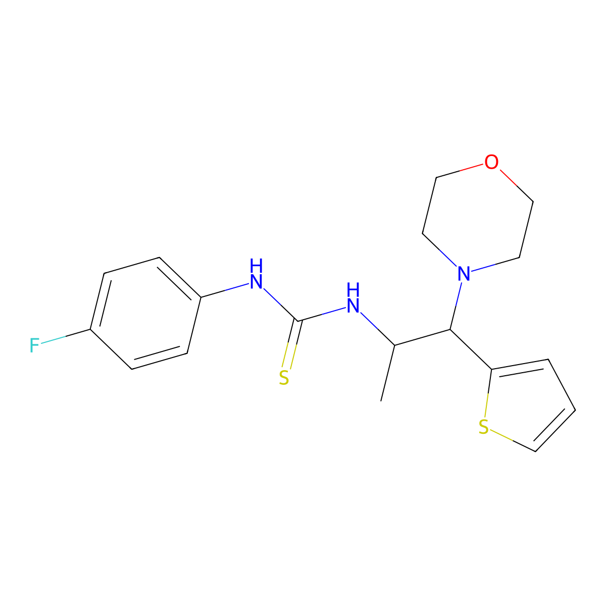 1-(4-Fluorophenyl)-3-(1-morpholino-1-(thiophen-2-yl)propan-2-yl)thiourea molecular structure, CAS 863017-52-1