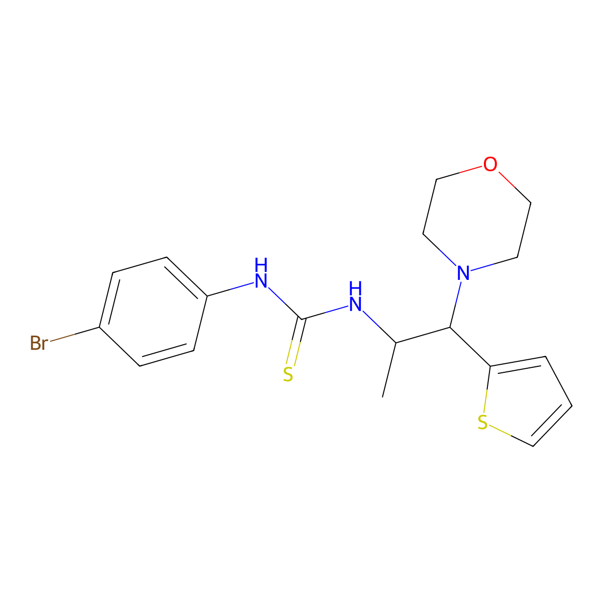 1-(4-Bromophenyl)-3-(1-morpholino-1-(thiophen-2-yl)propan-2-yl)thiourea molecular structure, CAS 863017-55-4