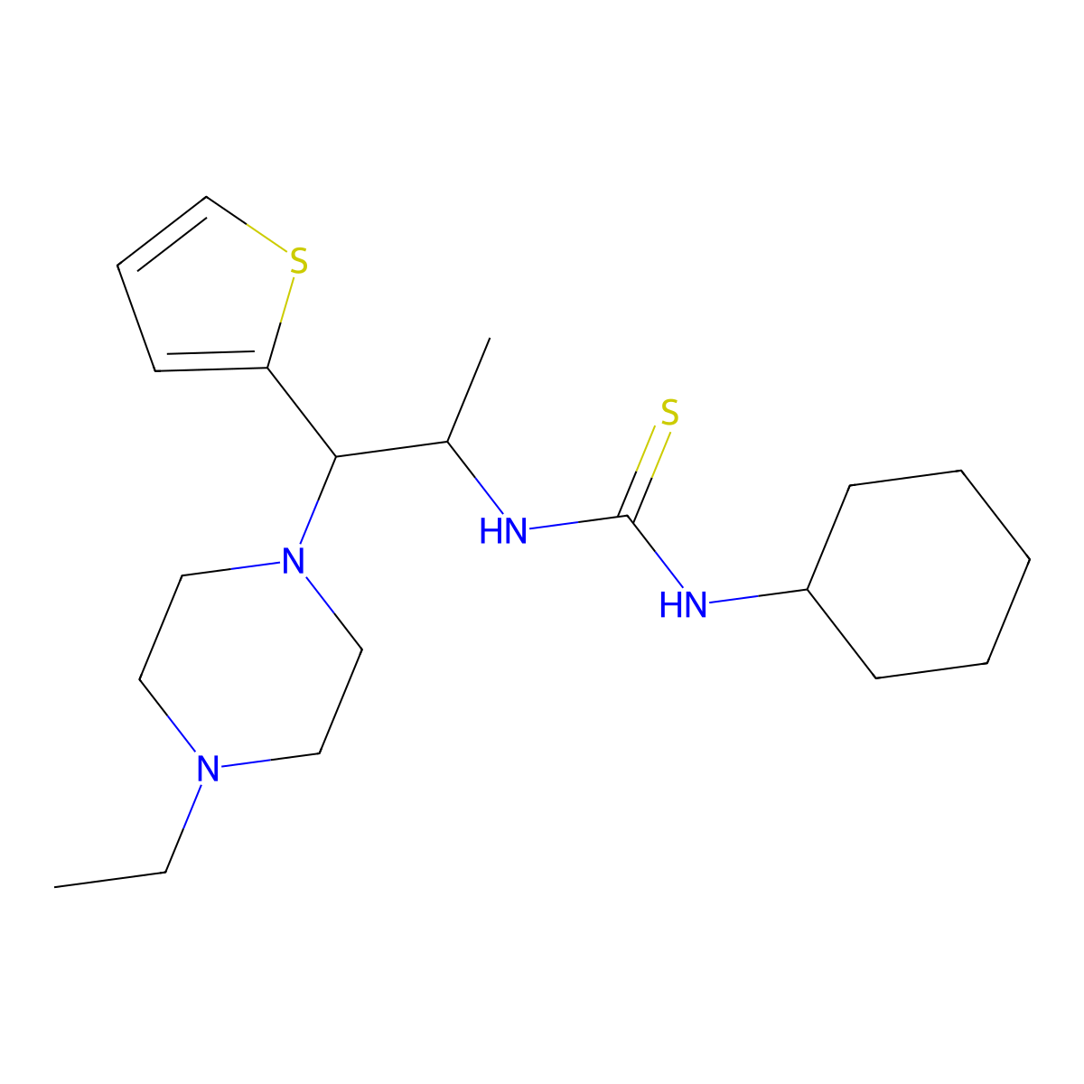 1-Cyclohexyl-3-(1-(4-ethylpiperazin-1-yl)-1-(thiophen-2-yl)propan-2-yl)thiourea molecular structure, CAS 863017-61-2