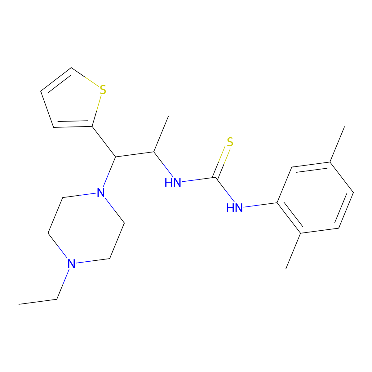 1-(2,5-Dimethylphenyl)-3-(1-(4-ethylpiperazin-1-yl)-1-(thiophen-2-yl)propan-2-yl)thiourea molecular structure, CAS 863017-65-6