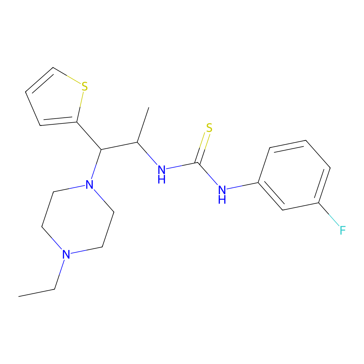 1-(1-(4-Ethylpiperazin-1-yl)-1-(thiophen-2-yl)propan-2-yl)-3-(3-fluorophenyl)thiourea molecular structure, CAS 863017-66-7