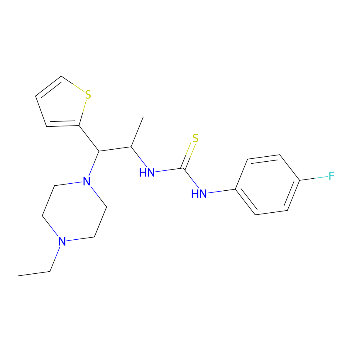 1-(1-(4-Ethylpiperazin-1-yl)-1-(thiophen-2-yl)propan-2-yl)-3-(4-fluorophenyl)thiourea molecular structure, CAS 863017-67-8
