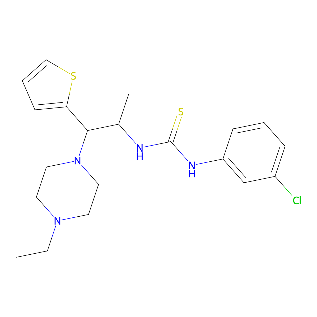 1-(3-Chlorophenyl)-3-(1-(4-ethylpiperazin-1-yl)-1-(thiophen-2-yl)propan-2-yl)thiourea molecular structure, CAS 863017-68-9